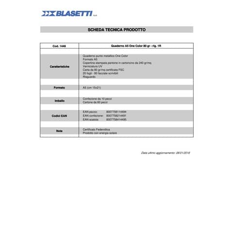 Quaderno One Color A5 - 80 g/m2 - 20+1 ff - 1R 1449